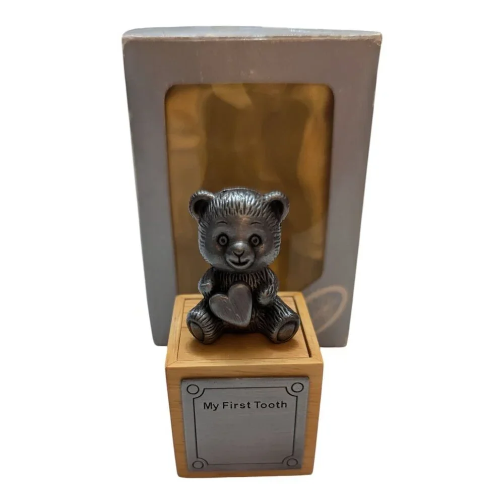 My First Tooth Pewter Bear ceramic‎ porcelian 23416 trinket box 3 in